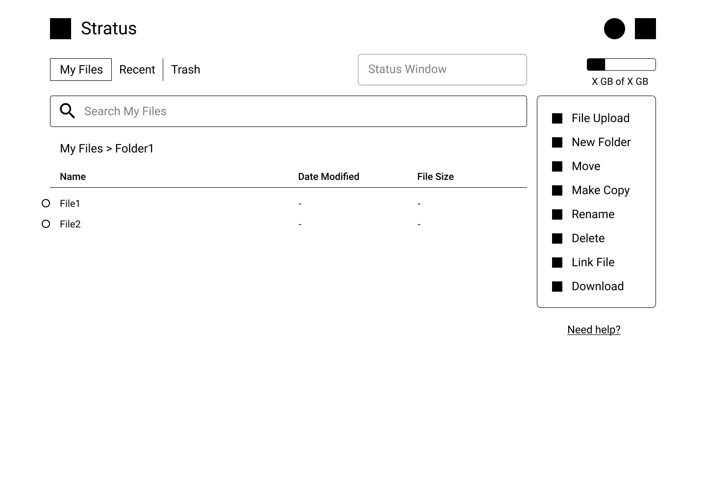 digital wireframe of stratus file management screen #1