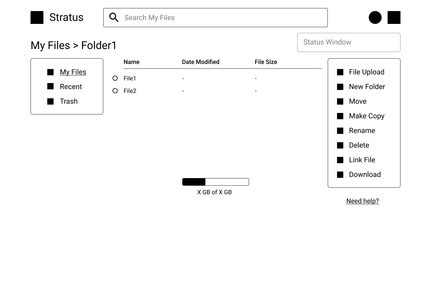 digital wireframe of stratus file management screen #2