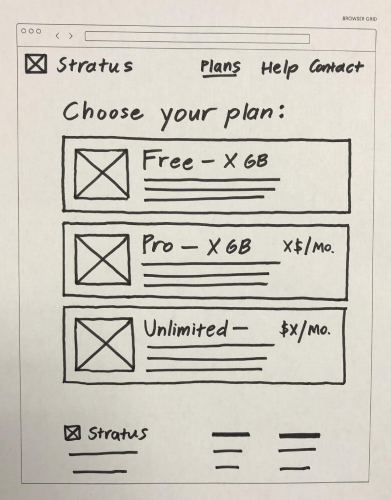 wireframe sketch of alternate pricing plans screen