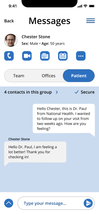 highfi mockup showing patient section of patient hub screen after changes