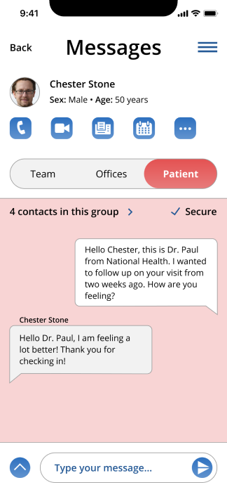highfi mockup showing patient section of patient hub screen before changes