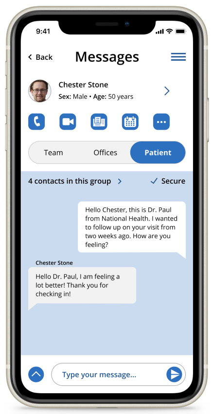 patient hub screen of chartchat app on iphone 11