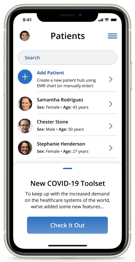patients list screen of chartchat app on iphone 11